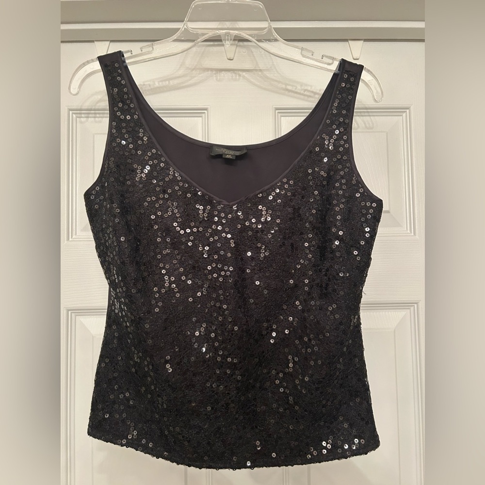 Tahari Luxe Black Sequins Top Size 4P